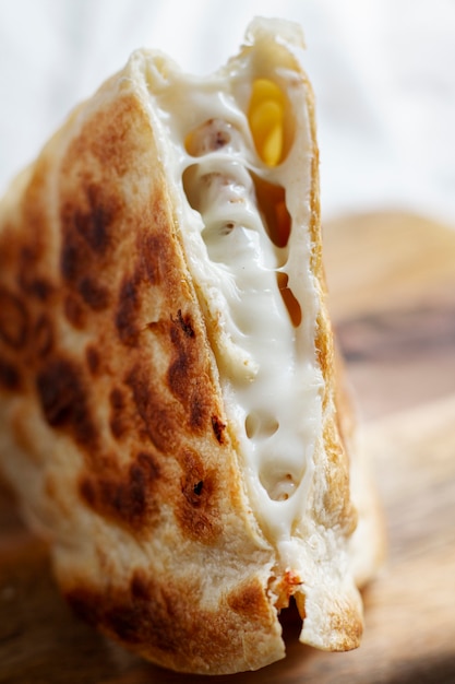 Free photo delicious pita pancake with melted cheese