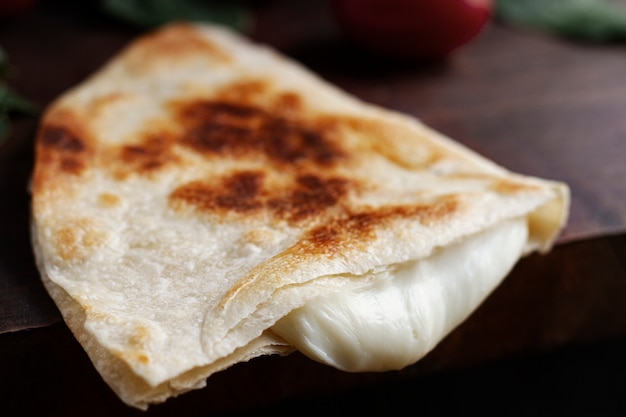 Delicious pita pancake with melted cheese