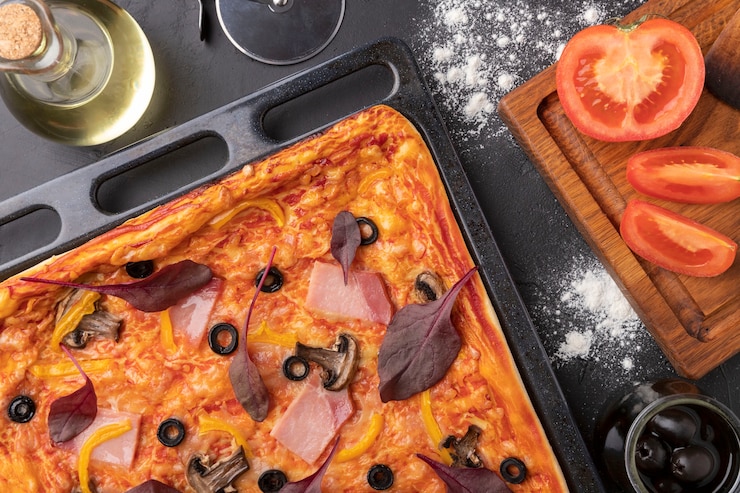 Бесплатный Фотография вкусная пицца и вид сверху помидорами