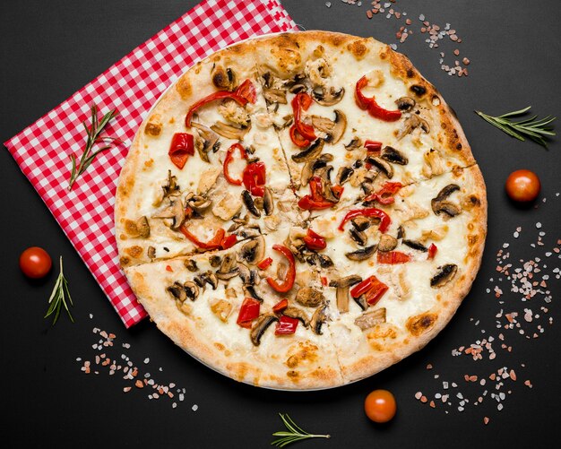 Delicious pizza with mushrooms