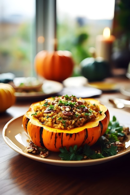 Foto gratuita un delizioso pasto di zucca in casa.