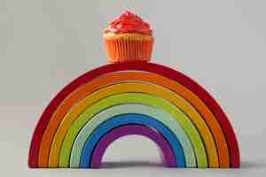 Free photo delicious rainbow cupcake still life