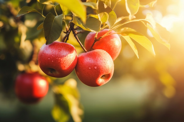 Delicious red apples tree