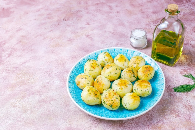 Delicious roasted young potatoes with dill