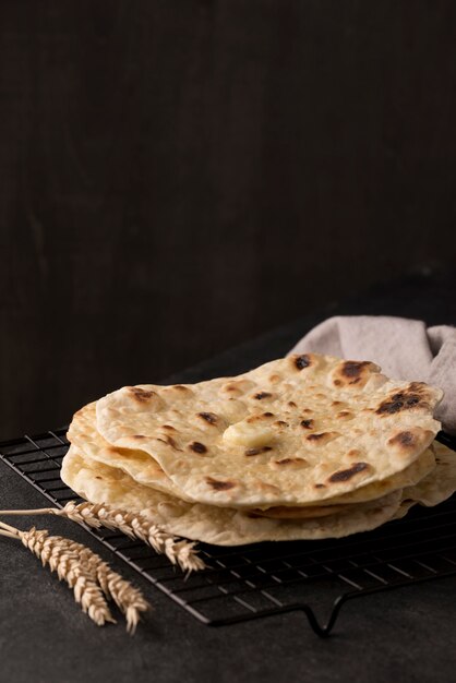 Delicious roti assortment on the table with copy space