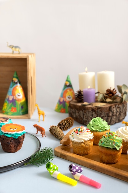 Free photo delicious safari party cupcakes arrangement