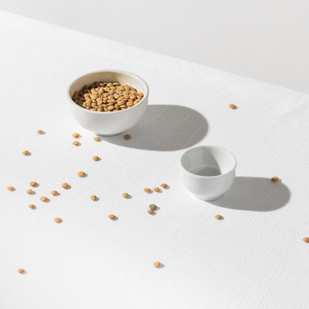 Delicious salad bean in bowls with shadows