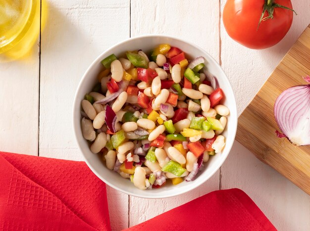 Delicious salad bean flat lay