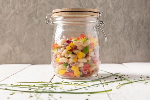 Delicious salad bean in a jar front view
