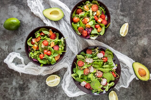 Delicious salad with avocado plate