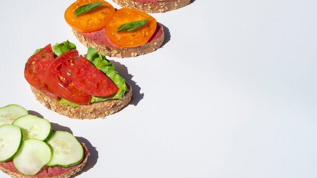 Delicious sandwiches with tomatoes and cucumbers