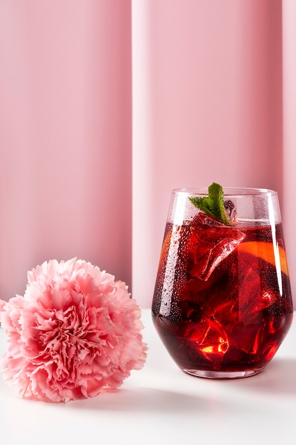 Free photo delicious sangria with mint and flower