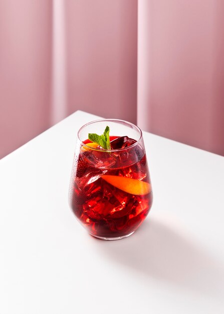 Delicious sangria with mint on table