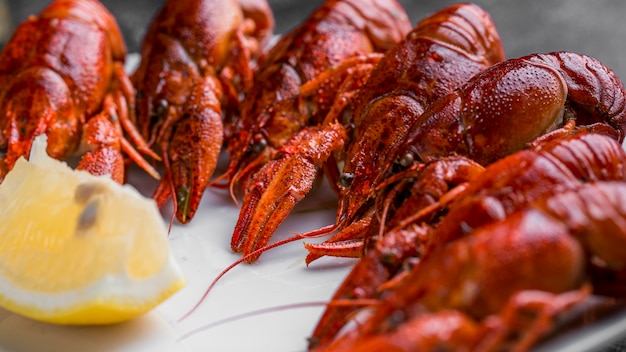 Delicious seafood lobsters and lemon