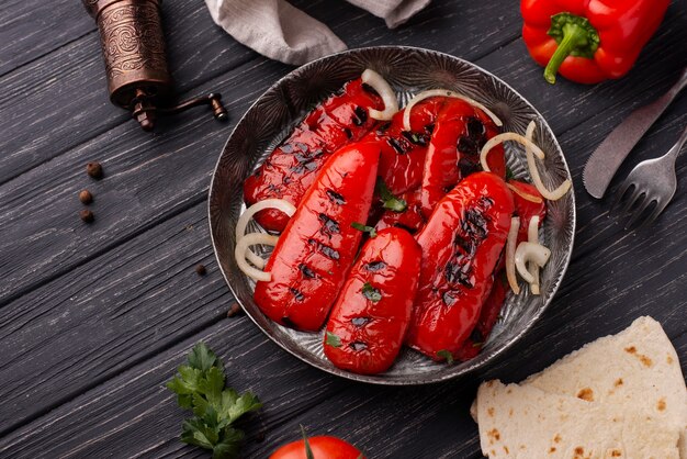 Delicious serbian food on table top view