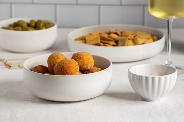 Delicious spanish croquettes arrangement