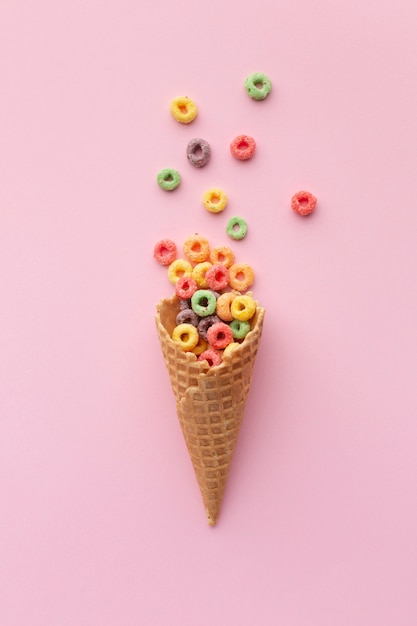 Free photo delicious sugar cone with cereal