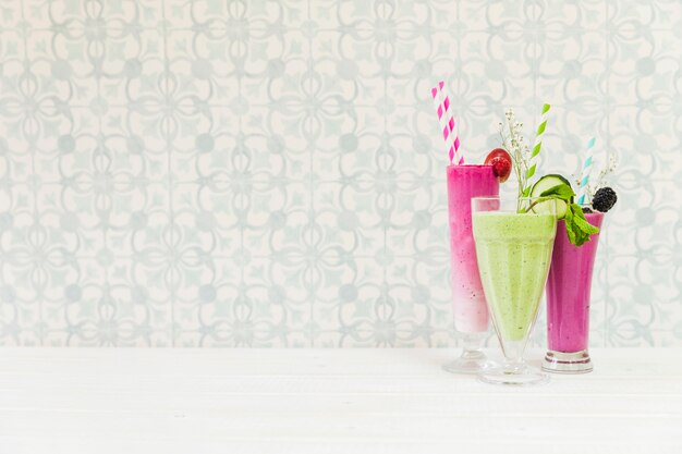 Delicious summer smoothies with copyspace