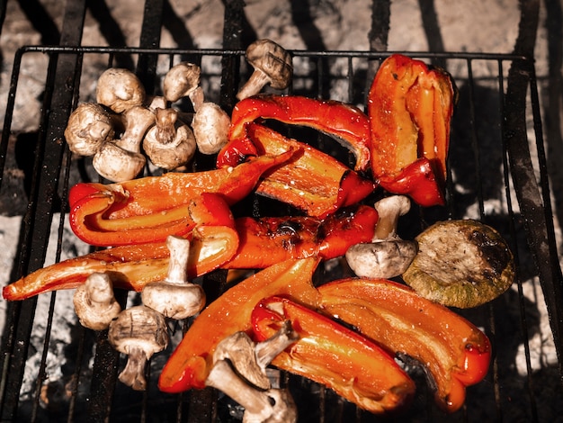 Delicious sunlit grilled vegetables from above