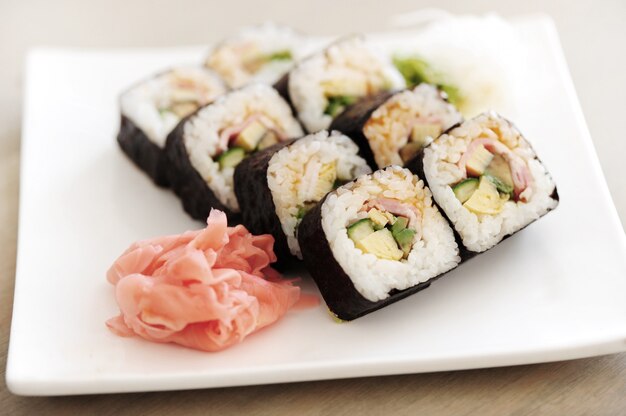 Delicious sushi served on the table