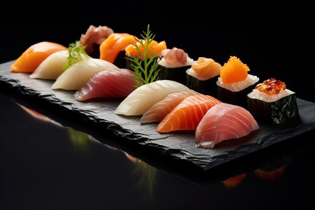 Delicious sushi on table