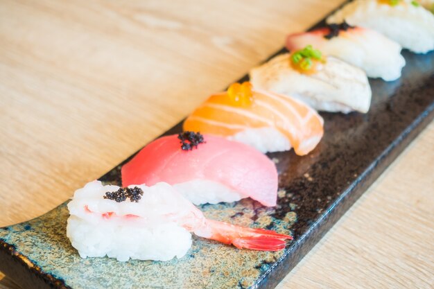 Delicious sushi with raw fish