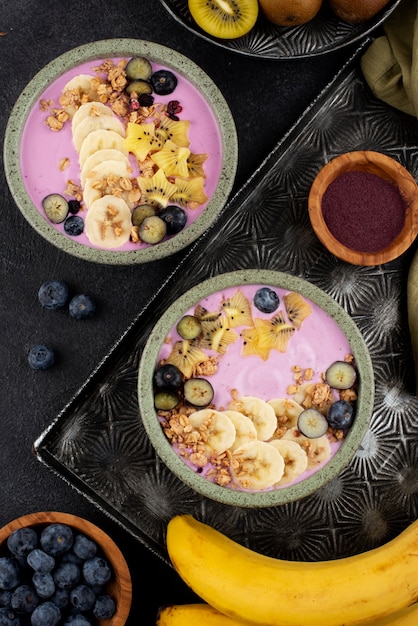 Free photo delicious sweet açai bowl composition