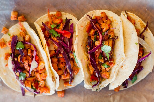 Delicious tacos arrangement top view