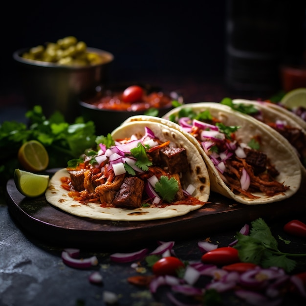 Foto gratuita deliziosa composizione di tacos