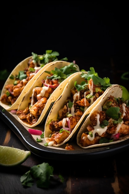 Delicious tacos on table