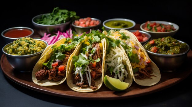 Delicious tacos on table