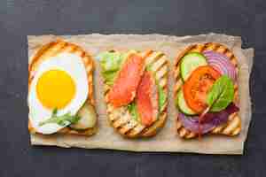 Free photo delicious toast assortment top view