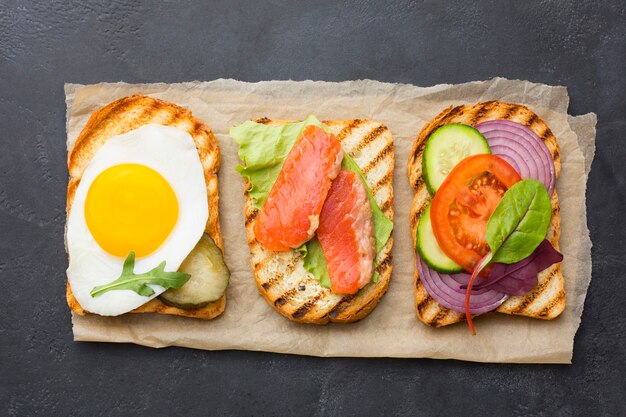 Delicious toast assortment top view