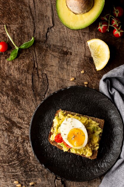 Delicious toast with veggie cream and avocado