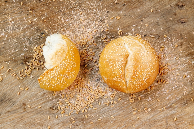 Delicious top view buns with seeds