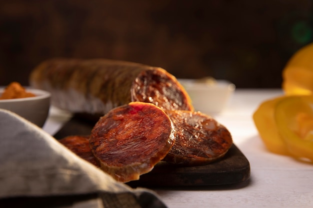 Foto gratuita deliziosa composizione di chorizo tradizionale