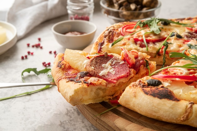 Delicious traditional pizza arrangement