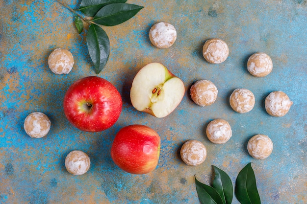 Delicious traditional russian gingerbread with apple,top view