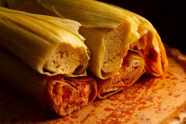 Delicious traditional tamales composition