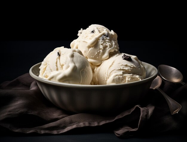 Delicious vanilla ice cream in bowl