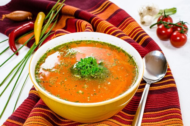 Delicious vegetable soup in the bowl