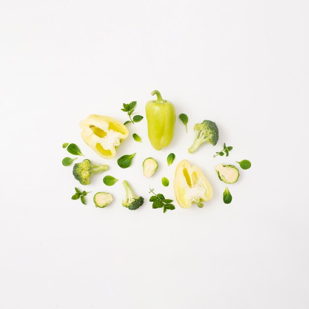 Delicious vegetables on simple white background