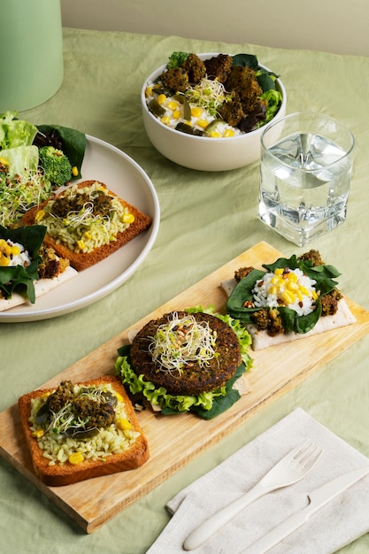 Delicious veggie dishes still life