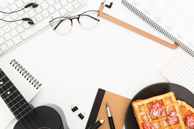 Delicious waffles for breakfast on desk