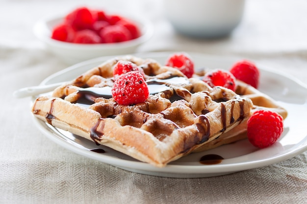 Delicious waffles with chocolate