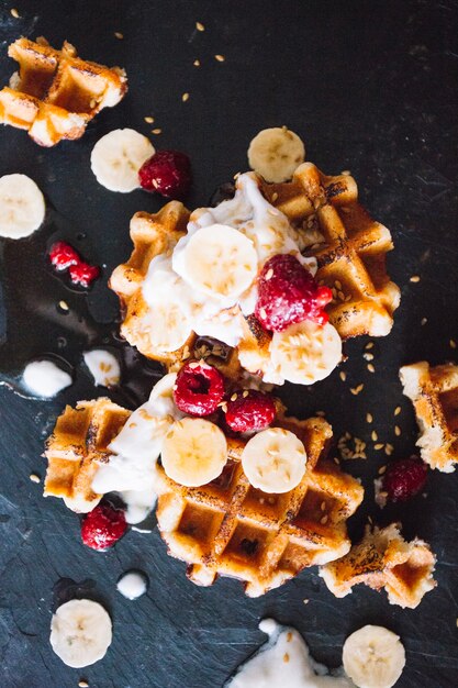 Delicious waffles with fruit