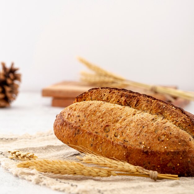 Delicious white baked bread close-up