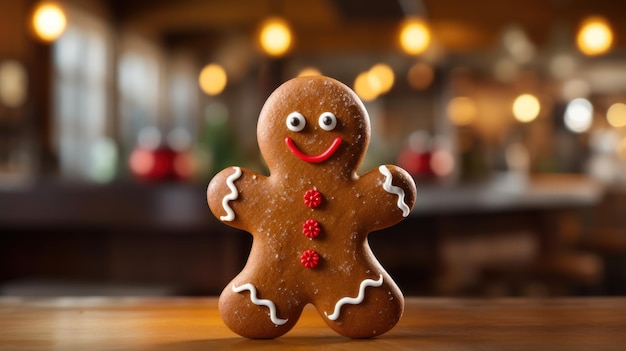 A delightful gingerbread man perfectly positioned leaves a deliciously inviting space for festive text