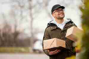 Free photo delivery male with packages