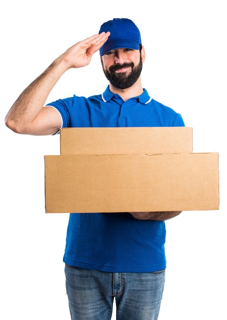 Delivery man saluting